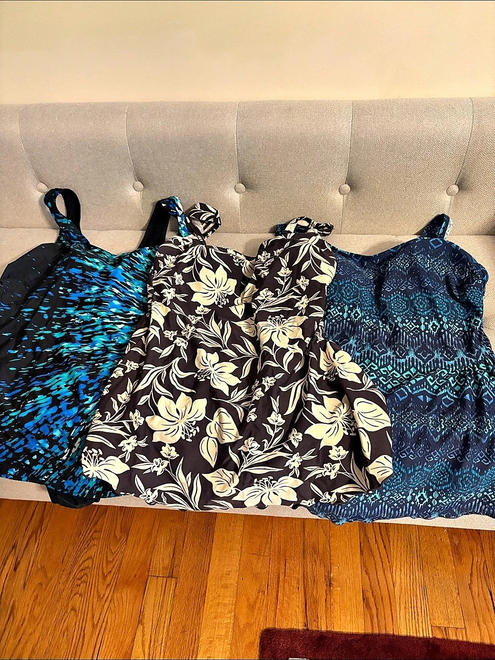 3 for 1 price Women's One-Piece skirted Swimsuits pad bra Blue & Black